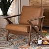 Baxton Studio Bianca Mid-Century Modern Walnut Brown Finished Wood and Tan Faux Leather Effect Lounge Chair 190-11392-ZORO